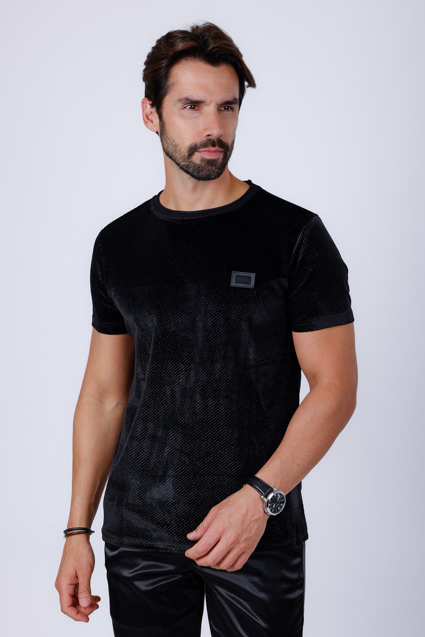 Barabas Wholesale Men's Glittery Sparkle Crew-neck T-shirt ST702 Black