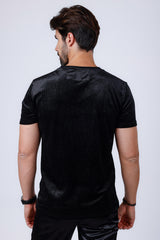 Barabas Wholesale Men's Glittery Sparkle Crew-neck T-shirt ST702 Black Black