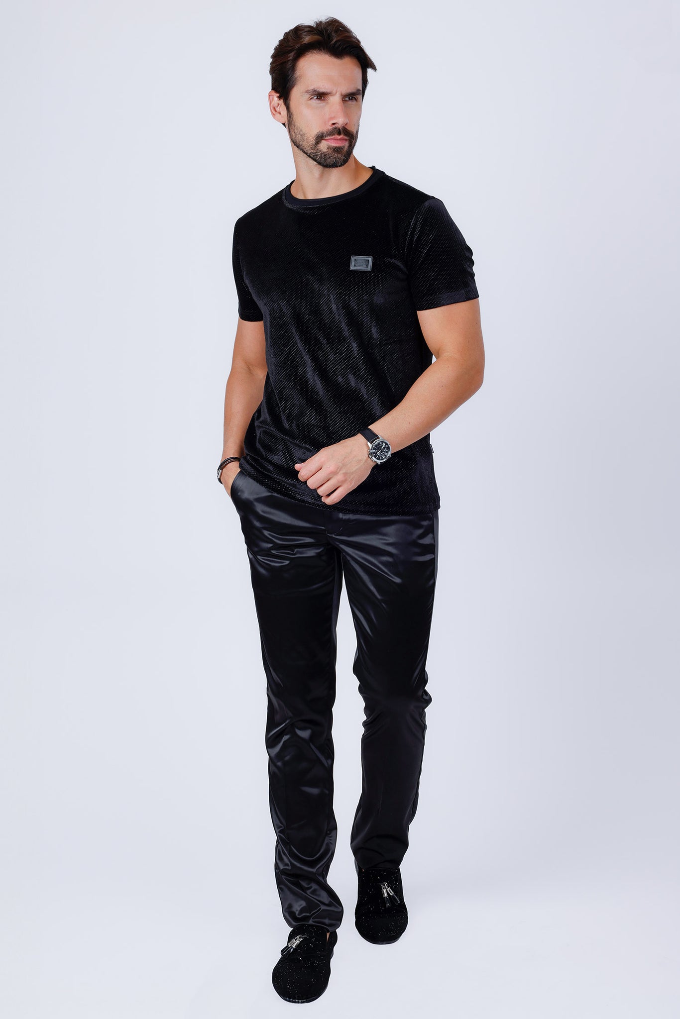 Barabas Wholesale Men's Glittery Sparkle Crew-neck T-shirt ST702 Black