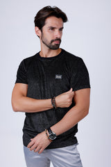 Barabas Wholesale Men's Glittery Sparkle Crew-neck T-shirt ST702 Black