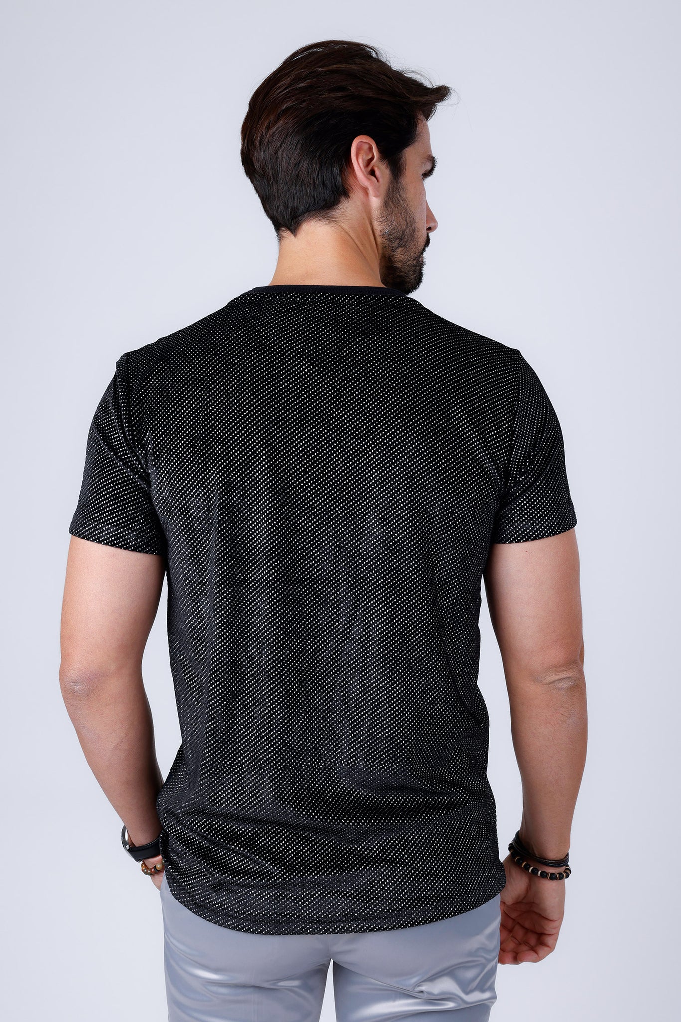 Barabas Wholesale Men's Glittery Sparkle Crew-neck T-shirt ST702 Black Silver