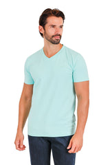 BARABAS Men's Solid Color V-neck T-shirts TV216 Aqua