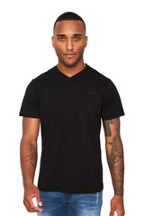 BARABAS Men's Solid Color V-neck T-shirts TV216  Black