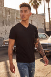 BARABAS Men's Solid Color V-neck T-shirts VTV216 Black