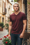 BARABAS Men's Basic Solid Color Premium V-neck T-shirts TV216  Brown