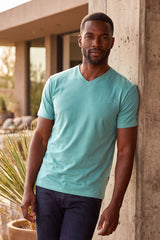 BARABAS Men's Solid Color V-neck T-shirts VTV216 Cyan