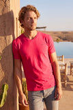 BARABAS Men's Solid Color V-neck T-shirts VTV216 Fuchsia