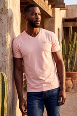 BARABAS Men's Solid Color V-neck T-shirts VTV216 Flamingo