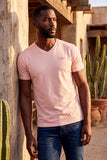 BARABAS Men's Solid Color V-neck T-shirts VTV216 Flamingo