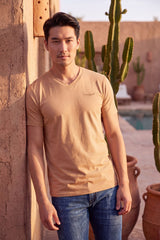 BARABAS Men's Solid Color V-neck T-shirts VTV216 Khaki