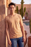 BARABAS Men's Solid Color V-neck T-shirts VTV216 Khaki