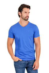 BARABAS Men's Solid Color V-neck T-shirts TV216 Mykonos Blue