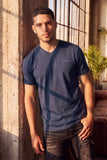 BARABAS Men's Solid Color V-neck T-shirts VTV216 Navy