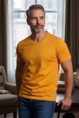 BARABAS Men's Basic Solid Color Premium V-neck T-shirts TV216  Orange