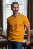 BARABAS Men's Basic Solid Color Premium V-neck T-shirts TV216  Orange