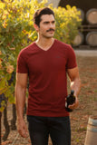 BARABAS Men's Basic Solid Color Premium V-neck T-shirts TV216  Wine