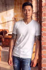 BARABAS Men's Solid Color V-neck T-shirts TV216 White