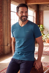 BARABAS Men's Solid Color V-neck T-shirts VTV216 Teal