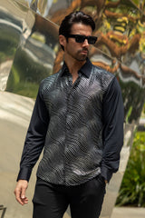 Barabas Wholesale Men's Polka Dot Linear Geometric Long Sleeve Shirt 4B43 Black Silver