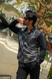 Barabas Wholesale Men's Polka Dot Linear Geometric Long Sleeve Shirt 4B43 Black Silver