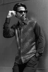 Barabas Wholesale Men's Polka Dot Linear Geometric Long Sleeve Shirt 4B43 Black Silver