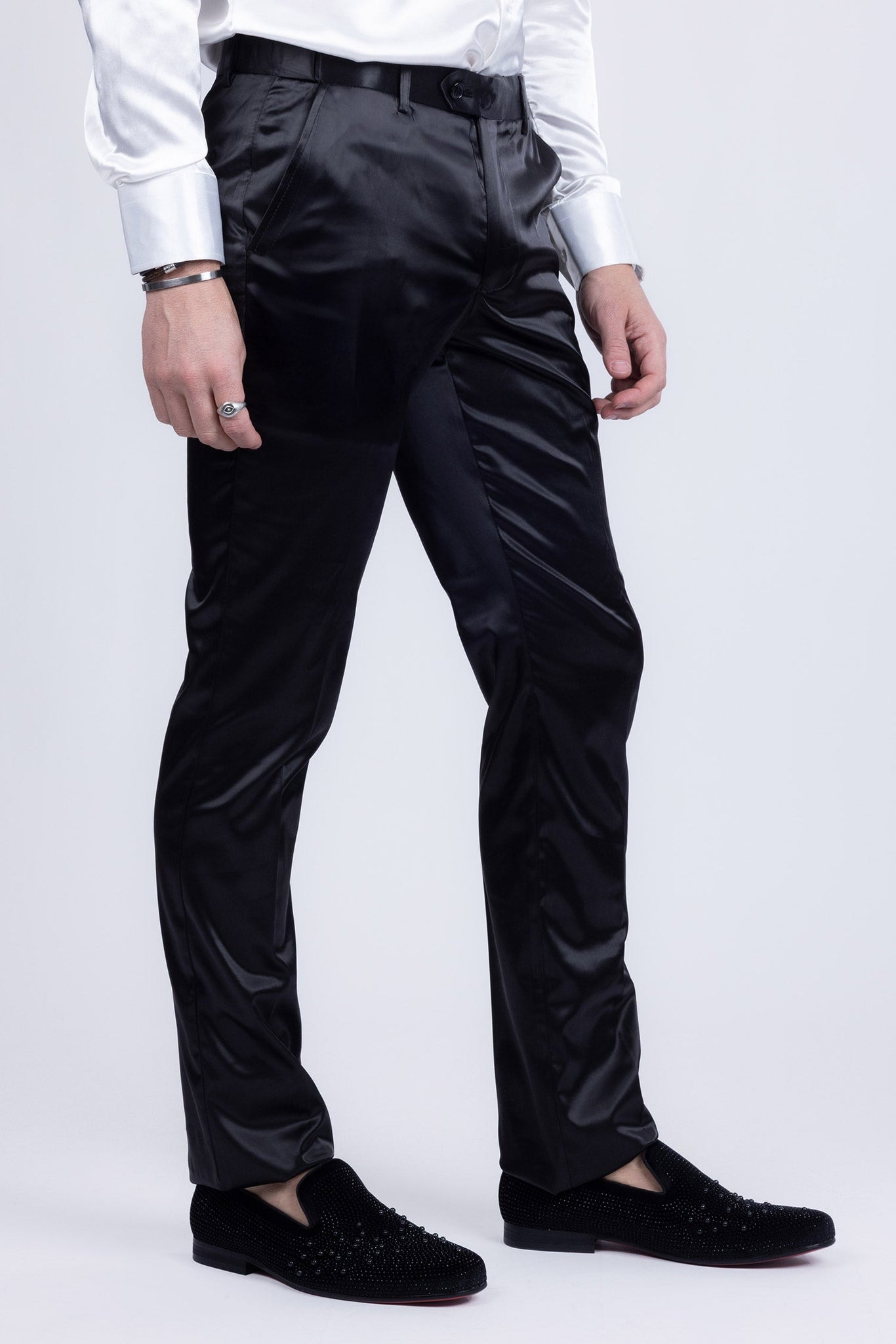 Barabas Wholesale Men's Solid Color Shiny Chino Pants VP1010 Black