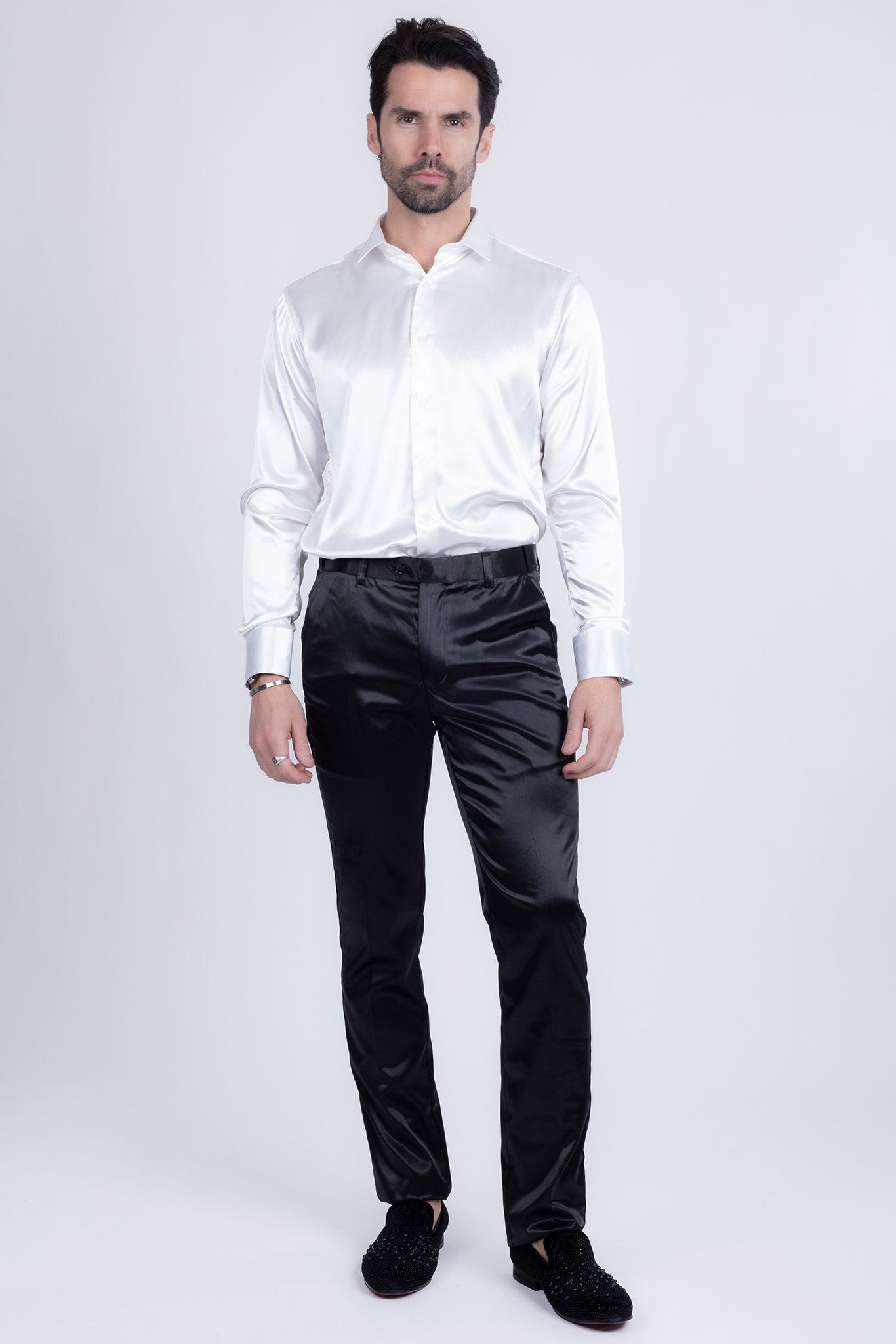 Barabas Wholesale Men's Solid Color Shiny Chino Pants VP1010 Black