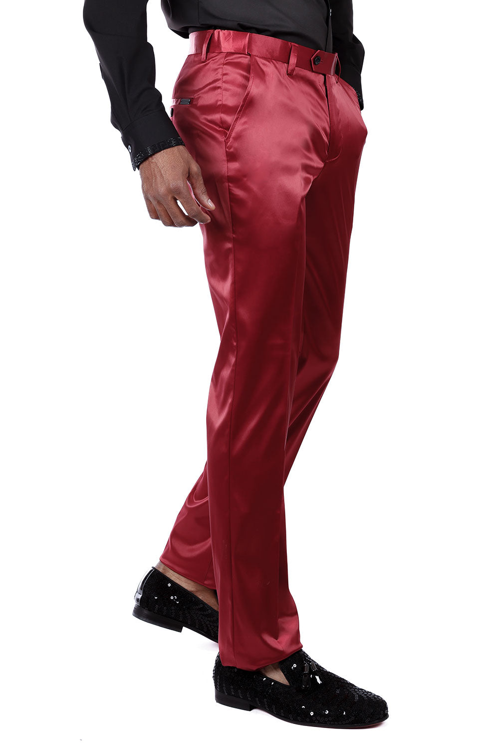 Barabas Wholesale Men's Solid Color Shiny Chino Pants VP1010 Burgundy