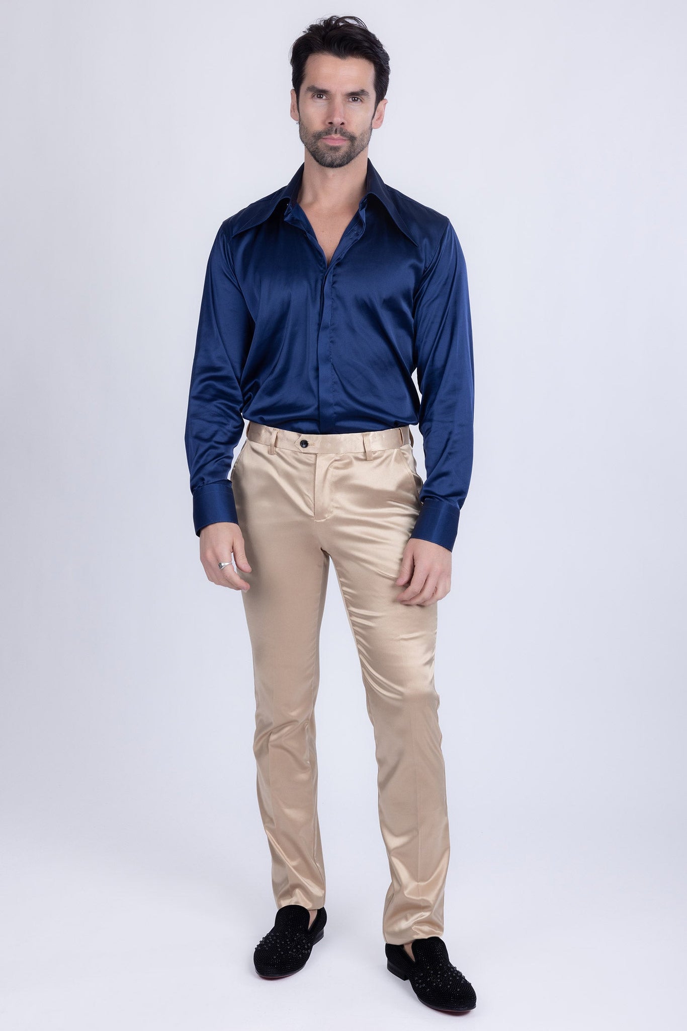 Barabas Wholesale Men's Solid Color Shiny Chino Pants VP1010 Gold