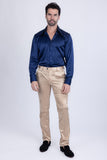 BARABAS Men's Solid Color Shiny Chino Pants VP1010 Gold