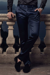 BARABAS Men's Solid Color Shiny Chino Pants VP1010 Navy