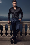 BARABAS Men's Solid Color Shiny Chino Pants VP1010 Navy