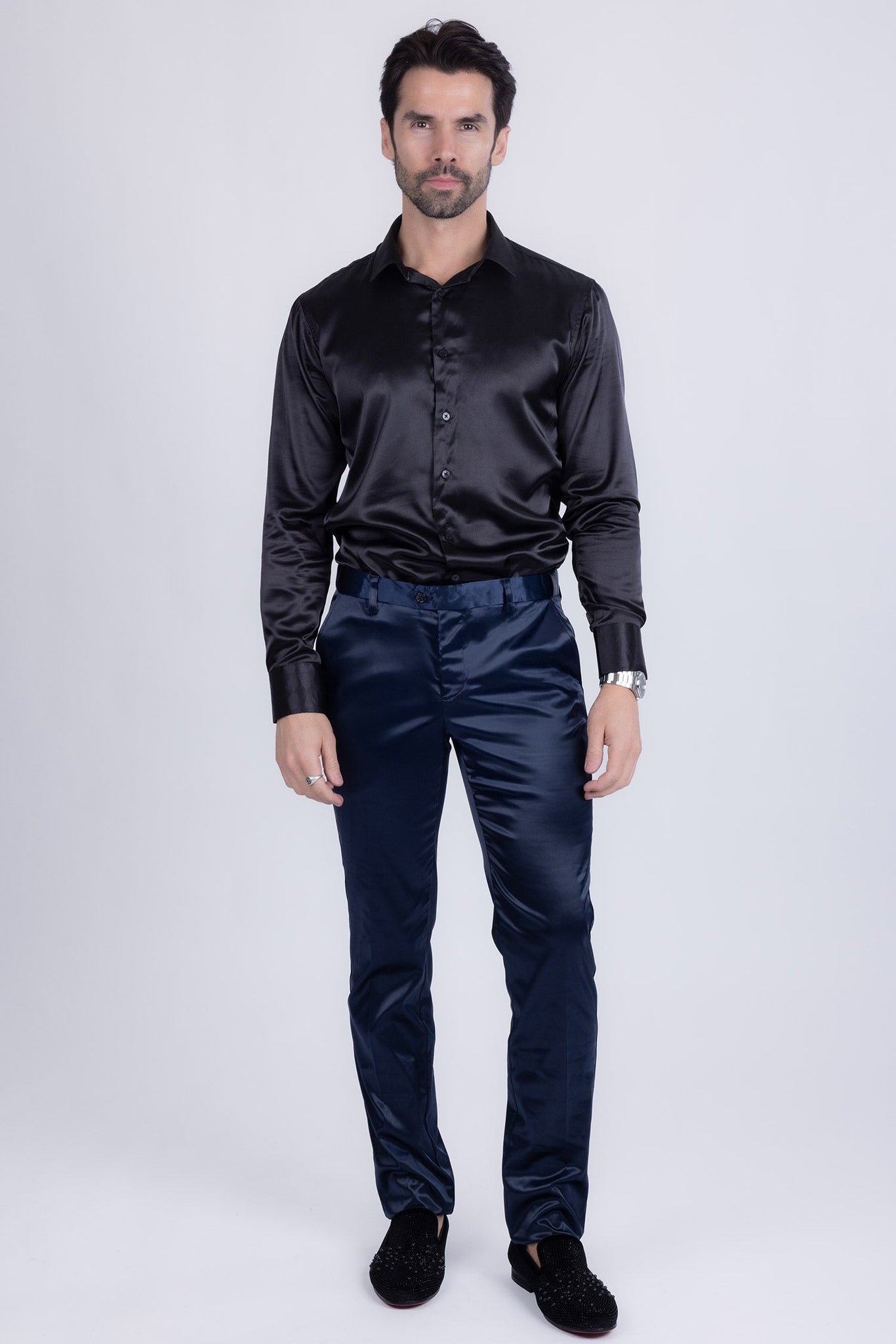 Barabas Wholesale Men's Solid Color Shiny Chino Pants VP1010 Navy