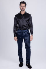 BARABAS Men's Solid Color Shiny Chino Pants VP1010 Navy