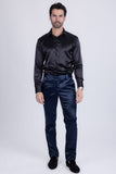 BARABAS Men's Solid Color Shiny Chino Pants VP1010 Navy