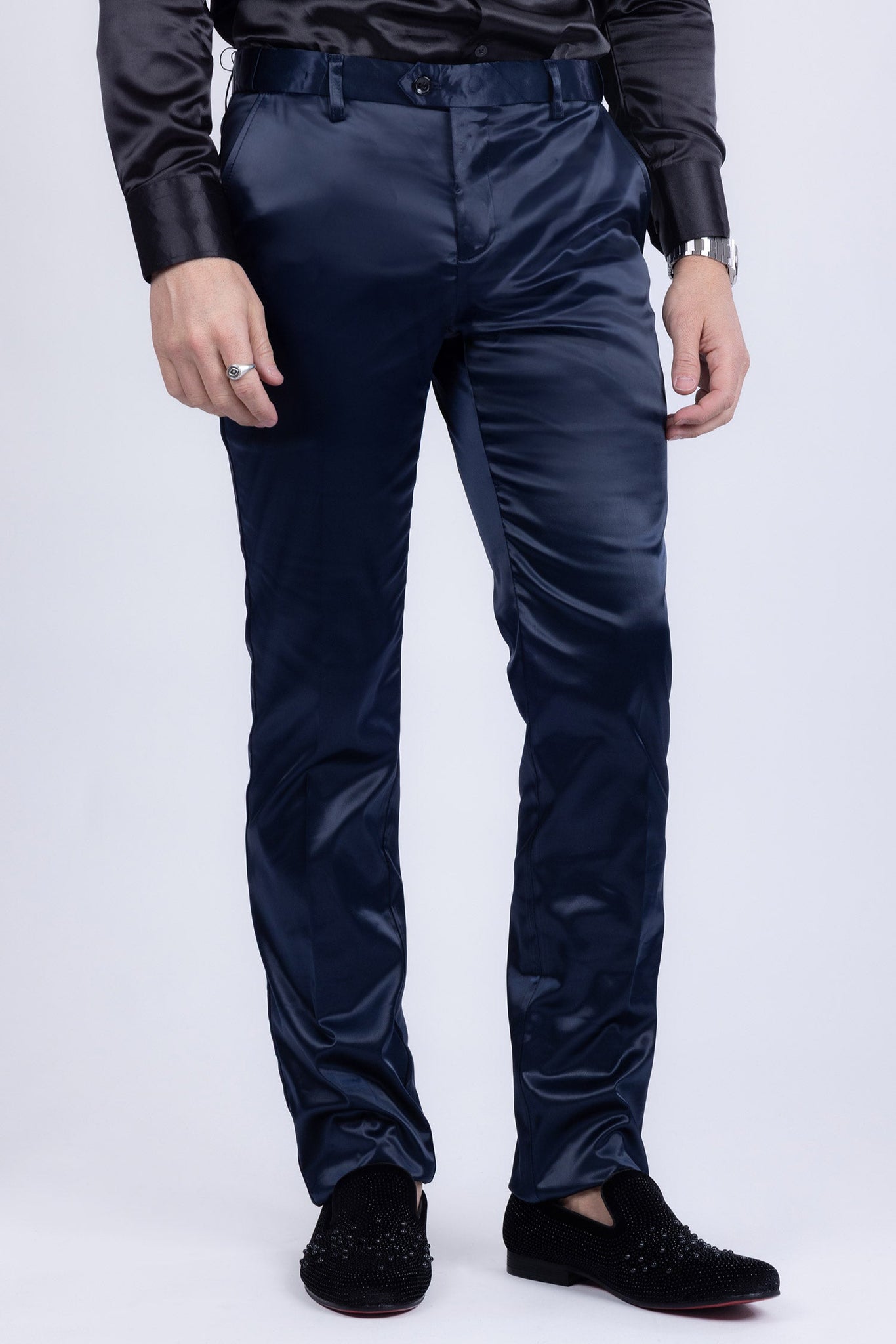 Barabas Wholesale Men's Solid Color Shiny Chino Pants VP1010 Navy