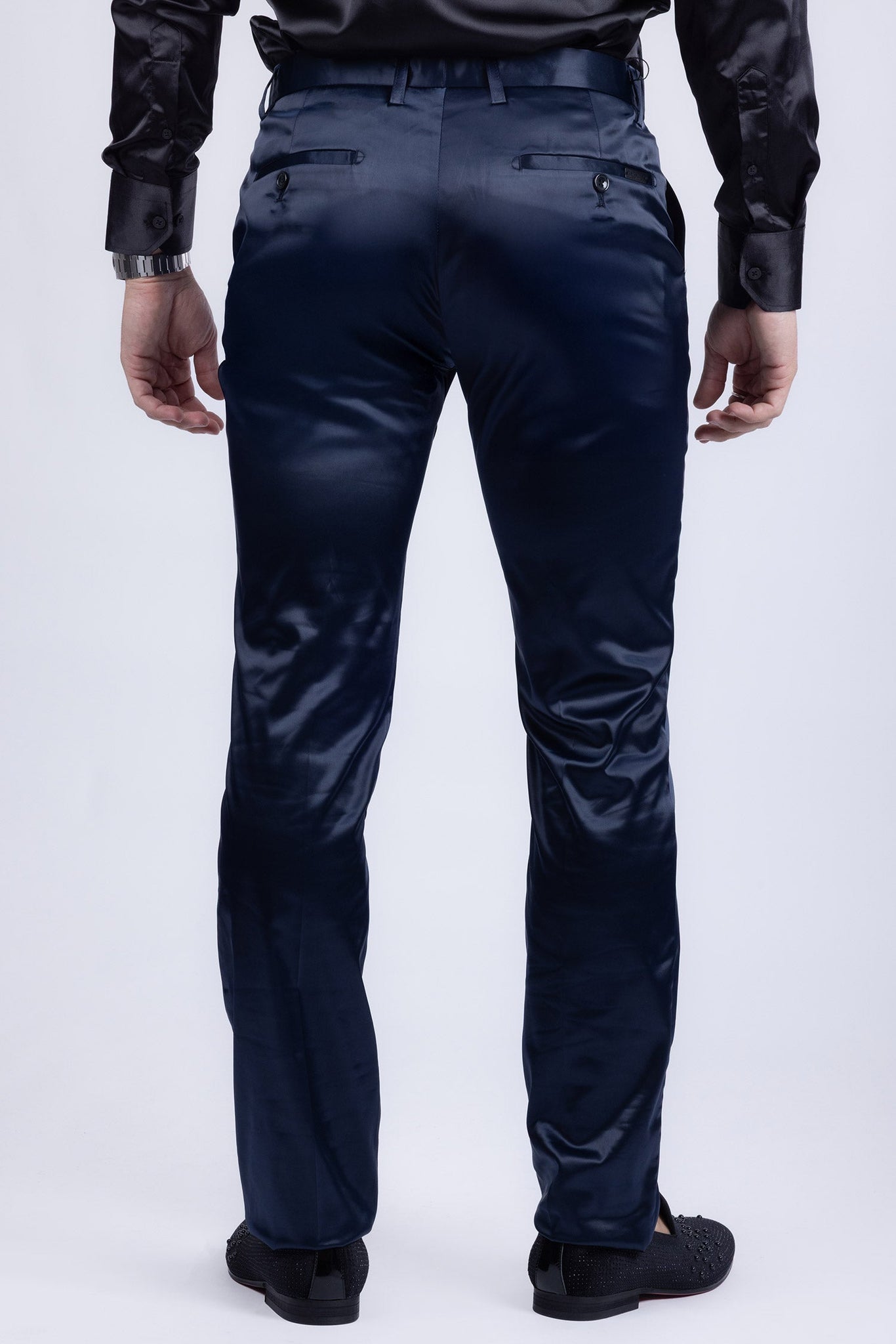 satin dress pants mens Men High Waist Straight Wide Leg Pants Loose Satin Firmal Dress Suit  Trousers