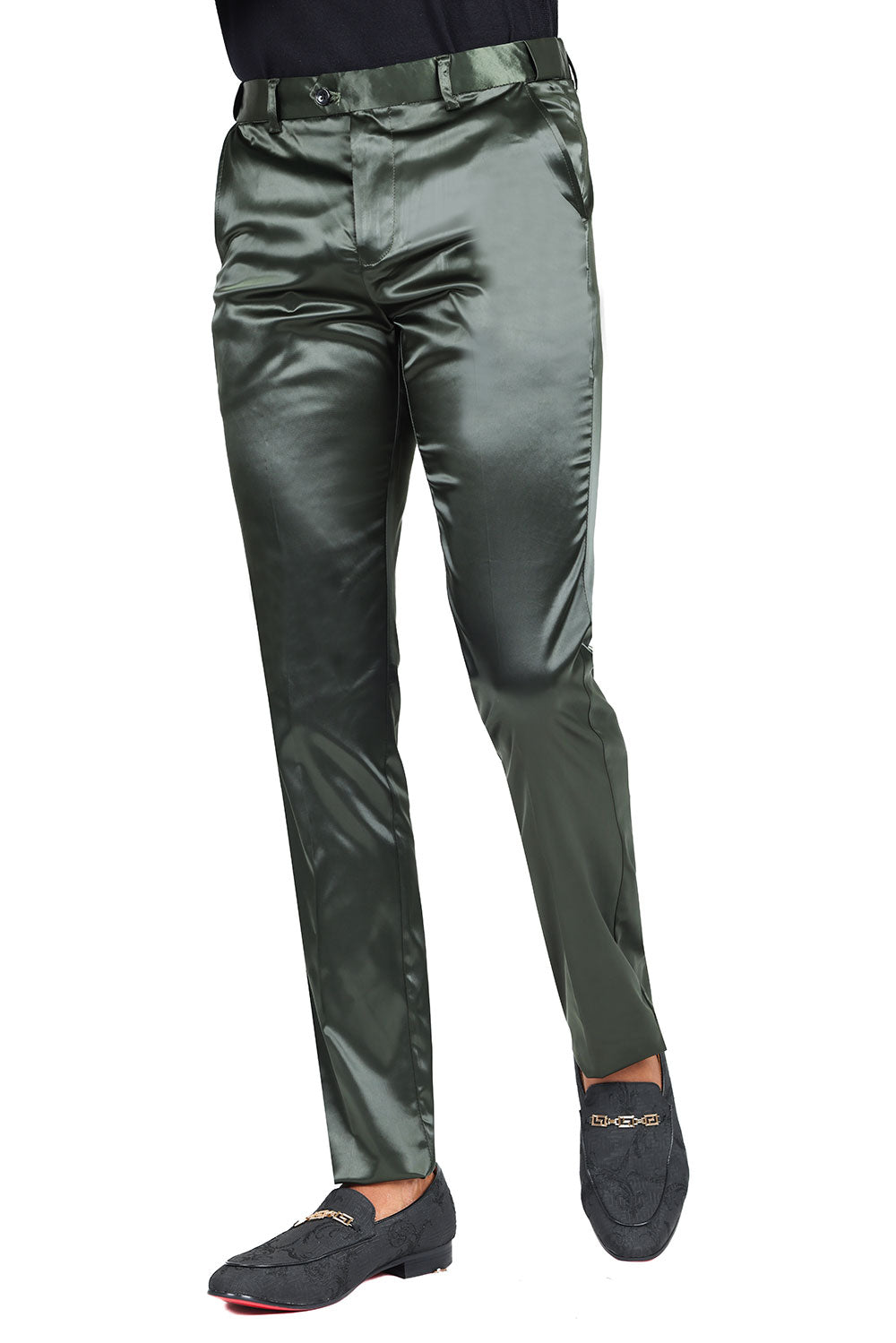 Barabas Wholesale Men's Solid Color Shiny Chino Pants VP1010 Olive