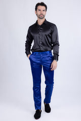 Barabas Wholesale Men's Solid Color Shiny Chino Pants VP1010 Royal Blue