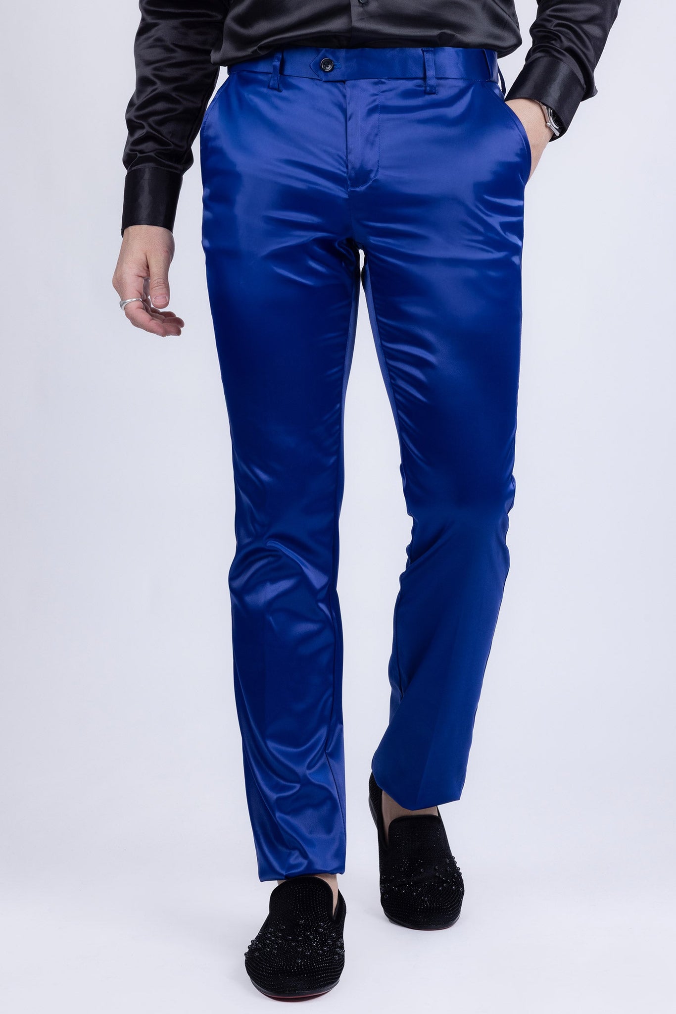 Barabas Wholesale Men's Solid Color Shiny Chino Pants VP1010 Royal Blue