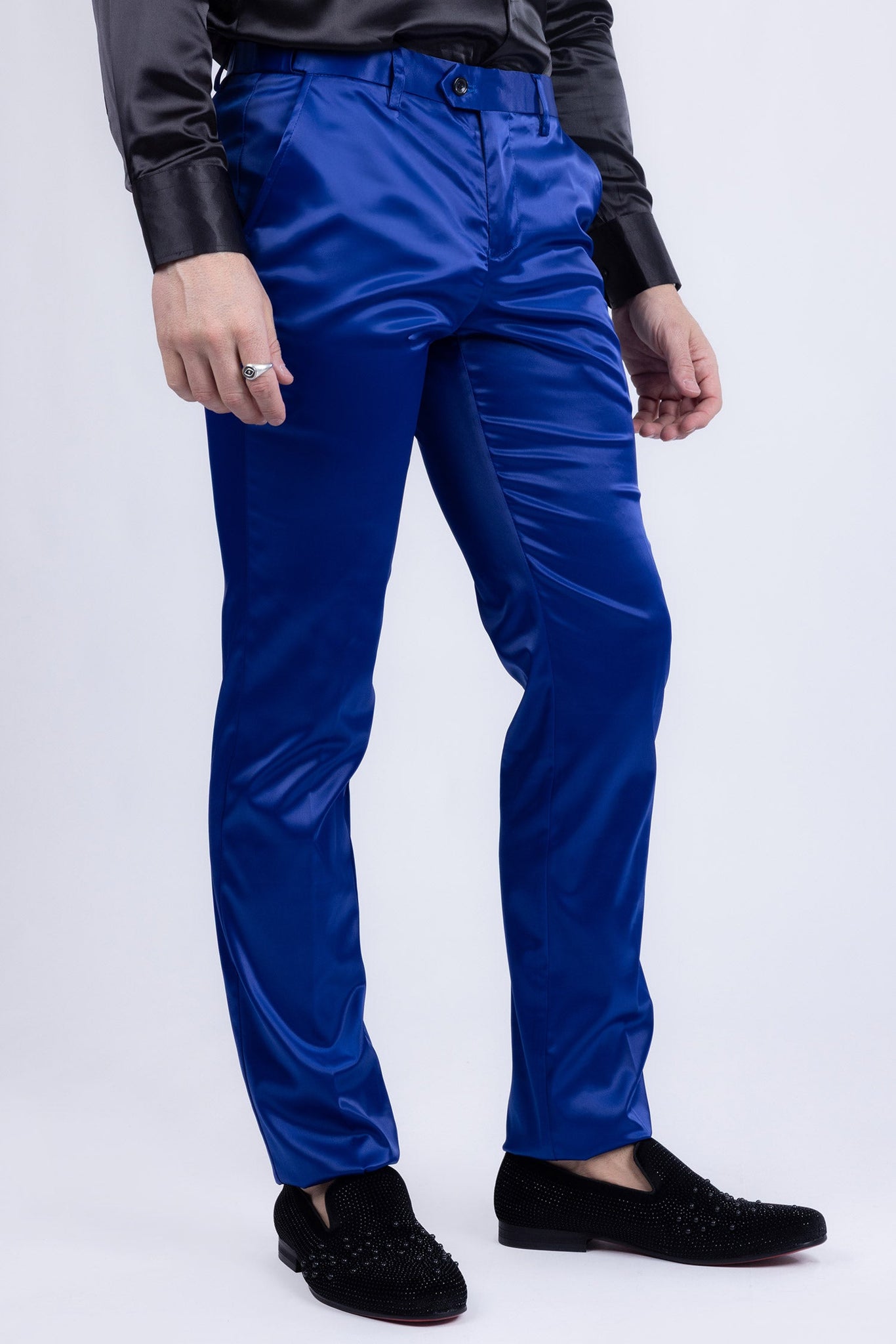 Barabas Wholesale Men's Solid Color Shiny Chino Pants VP1010 Royal Blue