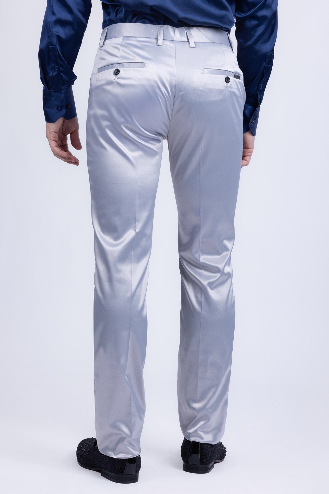 Barabas Wholesale Men's Solid Color Shiny Chino Pants VP1010 Silver
