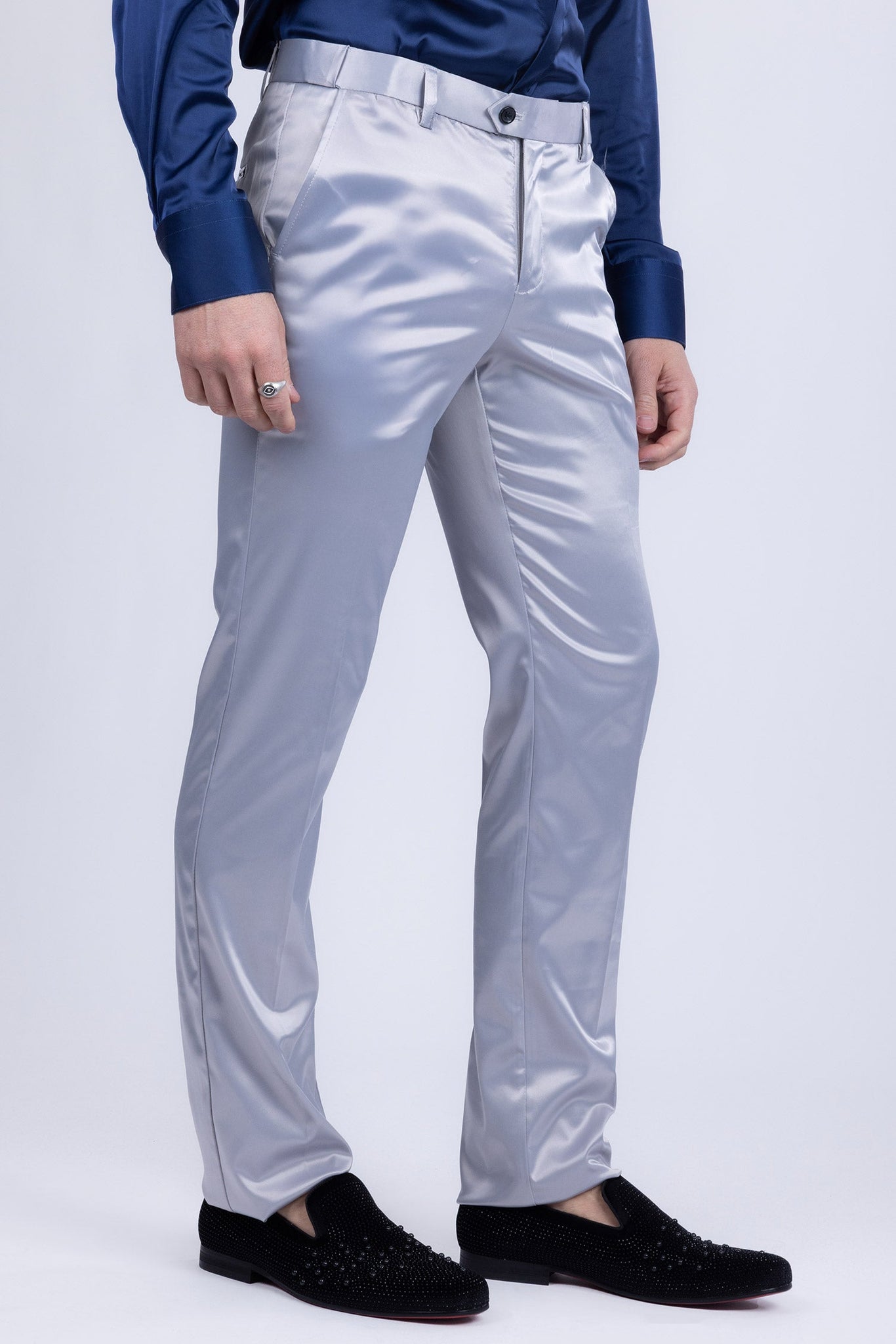 Barabas Wholesale Men's Solid Color Shiny Chino Pants VP1010 Silver
