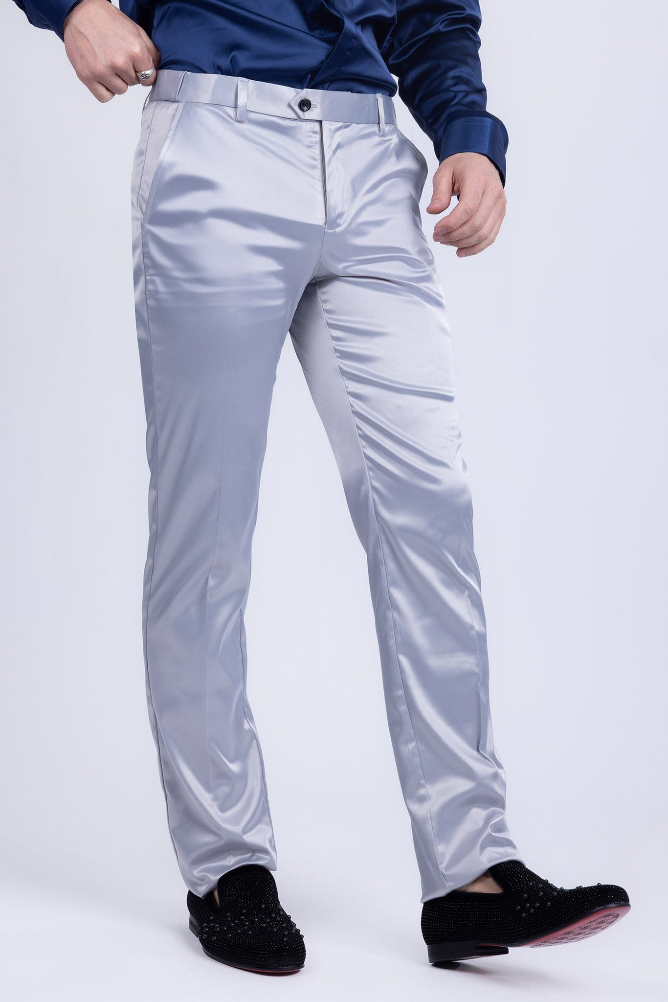 Barabas Wholesale Men's Solid Color Shiny Chino Pants VP1010 Silver