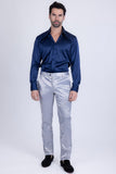 BARABAS Men's Solid Color Shiny Chino Pants VP1010 Silver