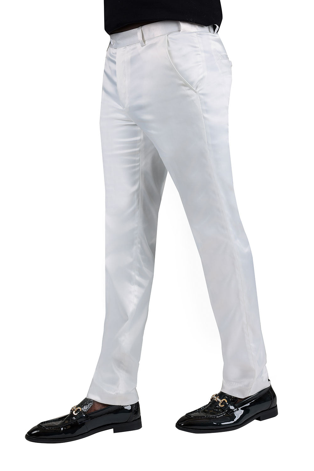 Barabas Wholesale Men's Solid Color Shiny Chino Pants VP1010 White