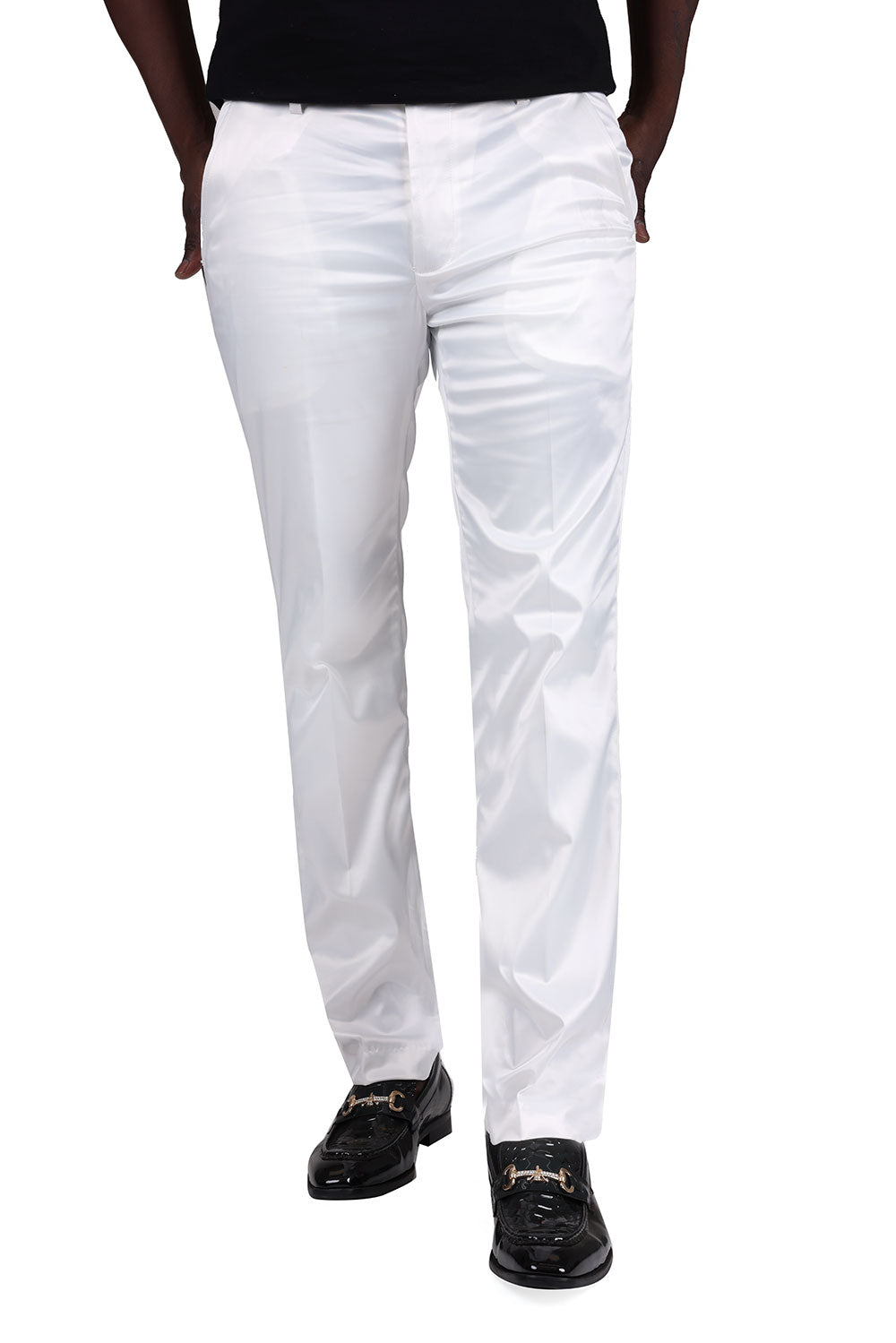 Barabas Wholesale Men's Solid Color Shiny Chino Pants VP1010 White