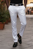 BARABAS Men's Solid Color Shiny Chino Pants VP1010 White