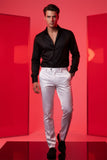 BARABAS Men shinny dress Pants Black Navy White VP1020 White