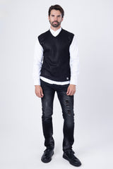 Barabas Wholesale Men's Shiny Sleeveless Knitted Sweater Vest WV201  Black